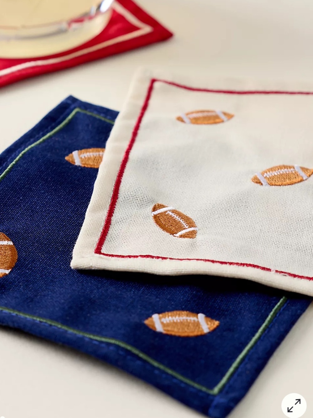 Anthropologie Frasier Sterling Cocktail Football Napkins, NWT